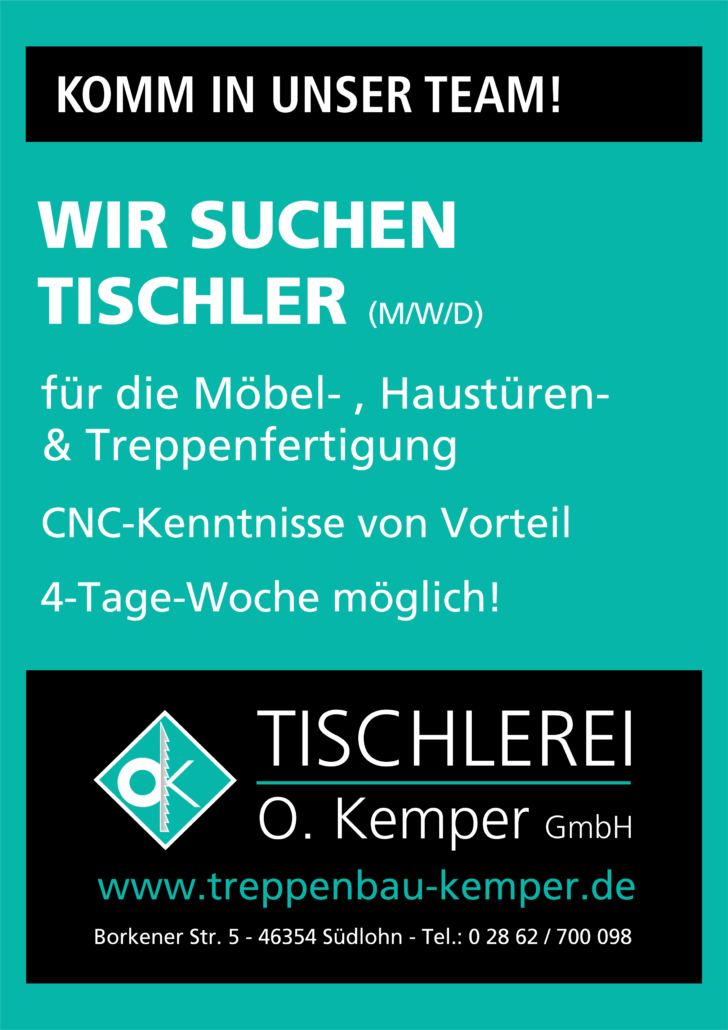 Stellenanzeige Tischlerei O. Kemper GmbH | Südlohn